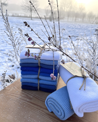 Preview: Solwang Reinigungstücher gestrickt, Blue Peacock