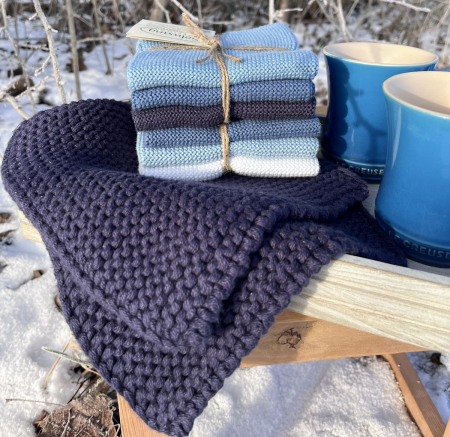 Preview: Solwang Topflappen gestrickt, dunkel staubig Blau
