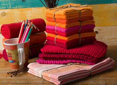 Solwang Reinigungstücher gestrickt, orange pink rot