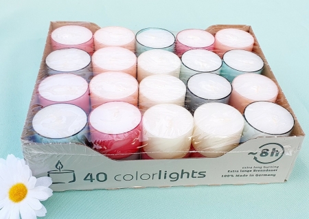 Colorlights Teelicht Pastell, 40 Stück