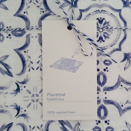 Leinen Tischset Mosaik blau, 45 x 35 cm - Linen Tales