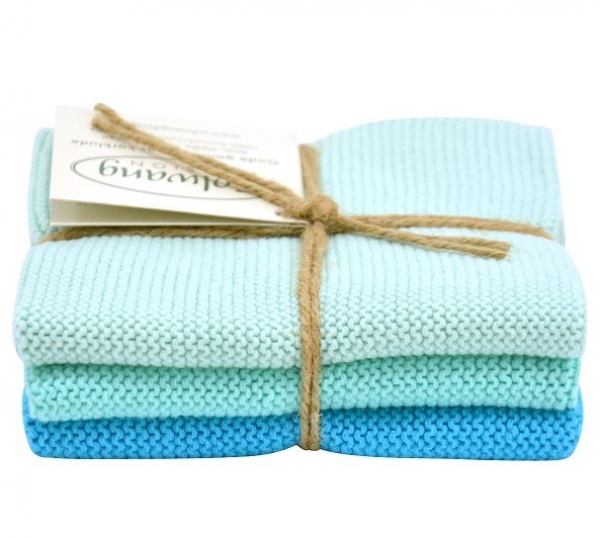 Solwang Abwaschlappen gestrickt aqua türkis 3 Stück