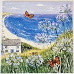 Doppelkarte Cottage am Meer mit blühendem Agapanthus