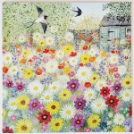 Doppelkarte Blumengarten mit Schwalben